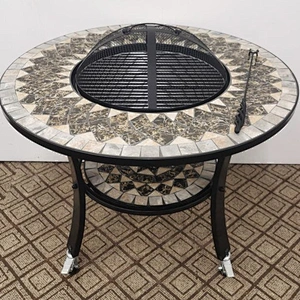HQMF-R701 HongQiang Mosaic Brazier for Garden Outdoor Cooking with Wheel Fire Pit Tile Table