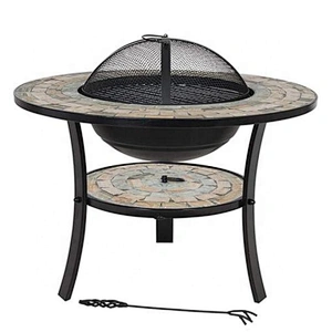 HQMF-R701 HongQiang Mosaic Brazier for Garden Outdoor Cooking with Wheel Fire Pit Tile Table