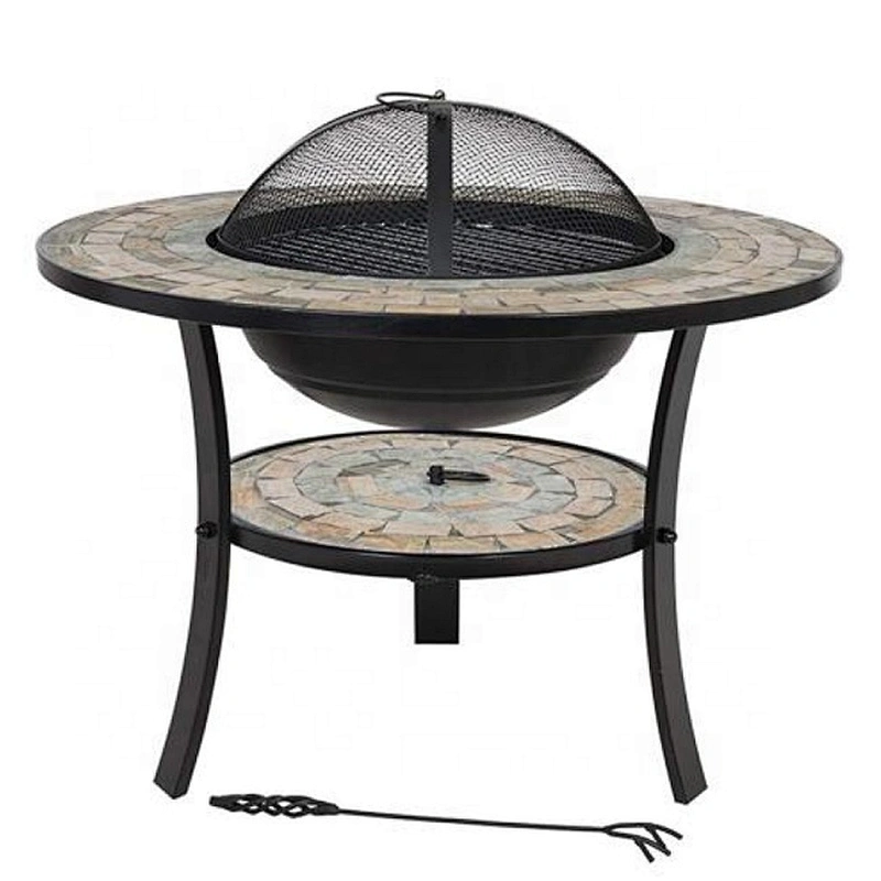 HQMF-R701 HongQiang Mosaic Brazier for Garden Outdoor Cooking with Wheel Fire Pit Tile Table