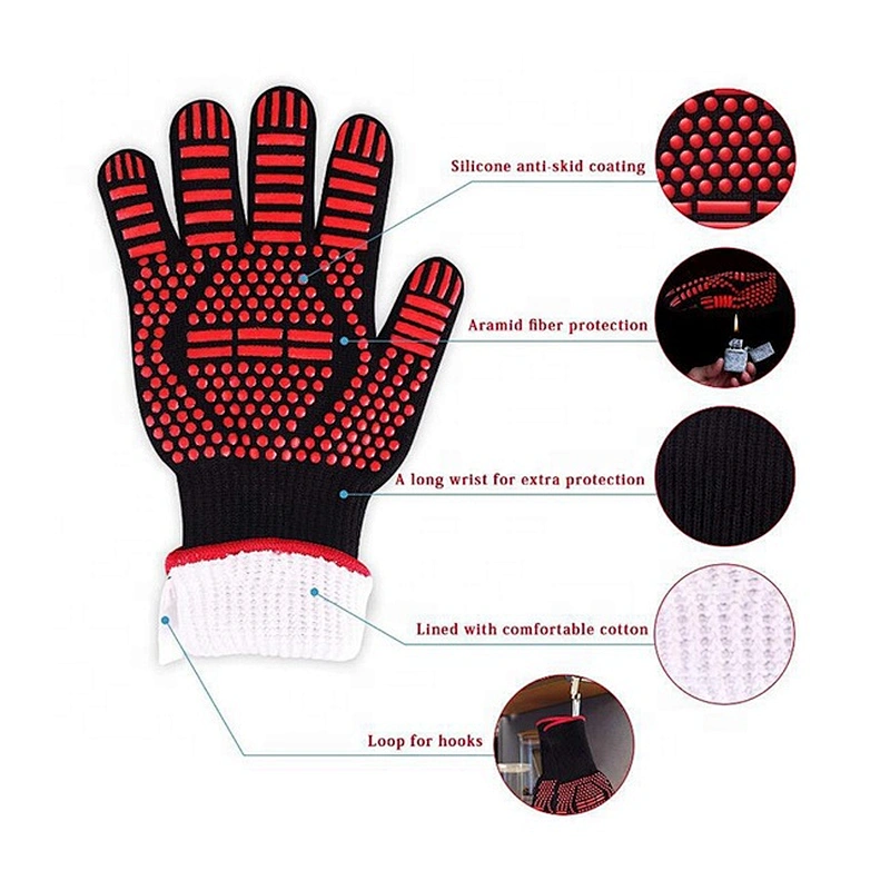 HQBG-1 BBQ Heat Resistant 800 Degree Insulated Glove Oven Fire Resistant Useful Fiber Glove