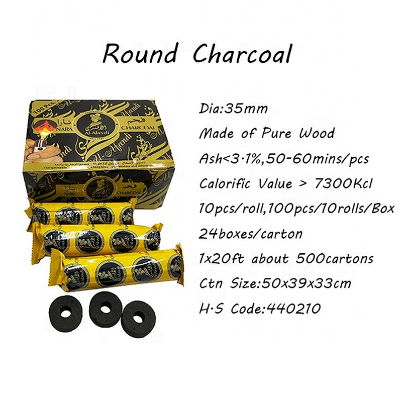 HQRM3501 HongQiang Instant light briquettes Eco-Friendly Insense coal Bahkoor Round Shisha Charcoal