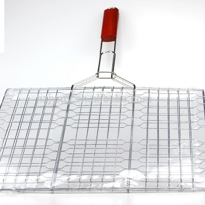 HQBG-01Hongqiang Hot selling Outdoor Tool iron Basket Wooden Handle BBQ Grill