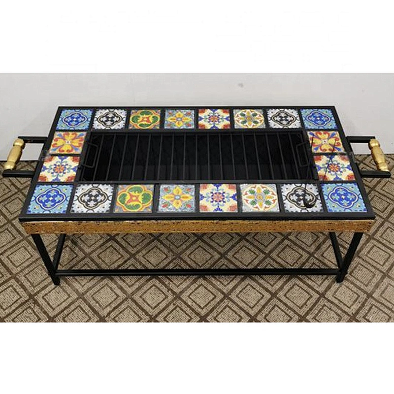 HQMF-S8543 HongQiang outdoor rectangular mosaic fire pit table for garden