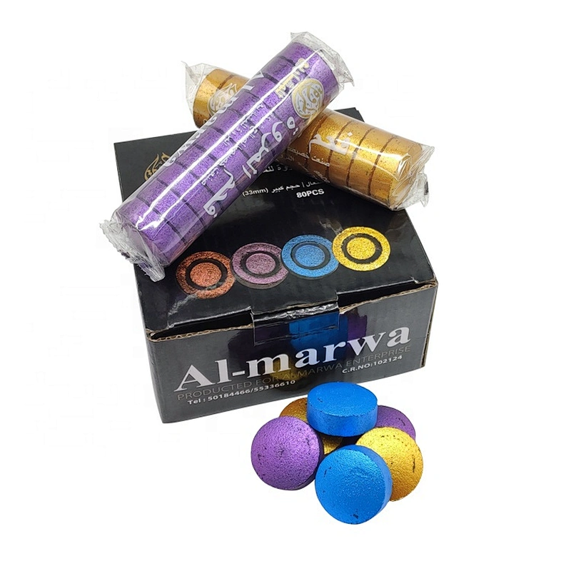 HQRM3380 HongQiang Quick Burning Wholesale Smokeless Colorful Charcoal Fast Burning Round Charcoal