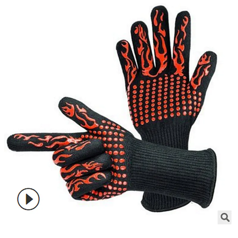HQBG-1 BBQ Heat Resistant 800 Degree Insulated Glove Oven Fire Resistant Useful Fiber Glove