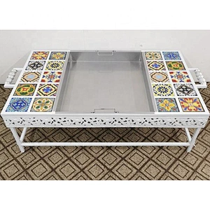 HQMF-S7755 HongQiang mosaic fire pit 7*7 outdoor metal table bbq fire place for garden cooking