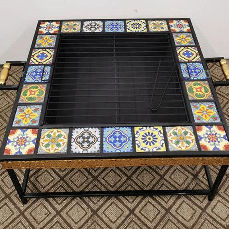 HQMF-S7755 HongQiang mosaic fire pit 7*7 outdoor metal table bbq fire place for garden cooking