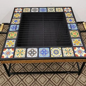 HQMF-S5432 HongQiang Outdoor Metal Square Mosaic Fire Pit  BBQ Table For Garden