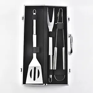 HongQiang  3PCS durable BBQ Grill tool set spatula fork tong