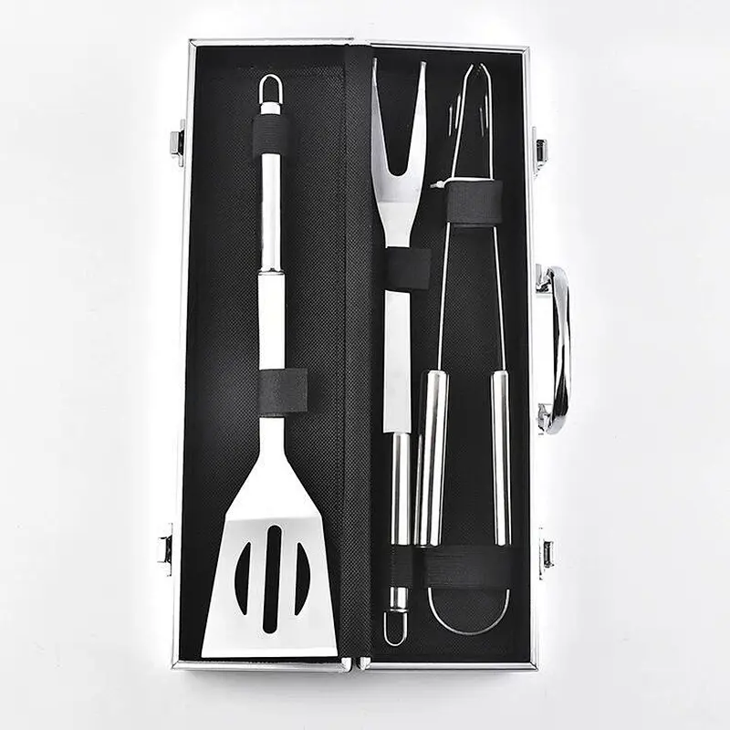 HongQiang  3PCS durable BBQ Grill tool set spatula fork tong