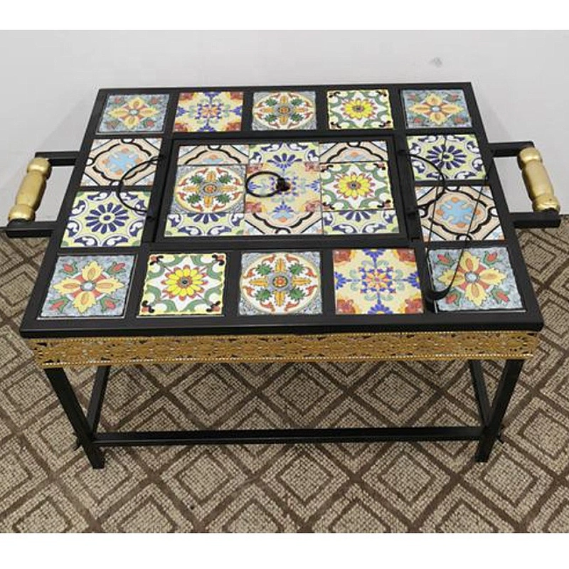 HQMF-S6442 HongQiang Mosaic Fire Pit Ourdoor Rectangular Tile Fire Table BBQ Grill for Garden