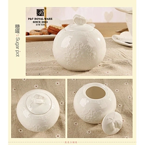 elegant pattern Houseware white fine porcelain sugar pot, creamer pot,sugar jar