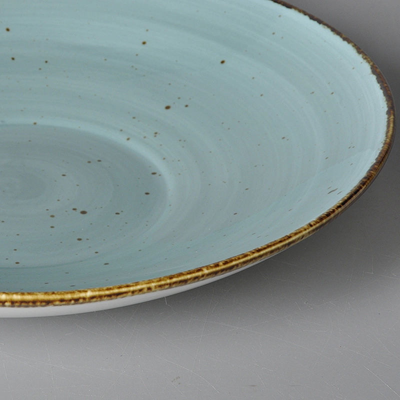 P&T hotel dinnerware unique design round dinner plate porcelain, porcelain soup plate,color glaze porcelain plate
