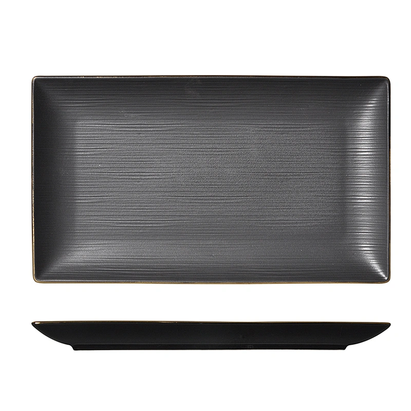 Restaurant Porcelain Matte Catering Luxury Black Rectangle Serving Plate