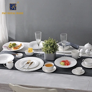 New product 2020 hotel restaurant banquet white porcelain dinner set hall crockery dinnerware sets