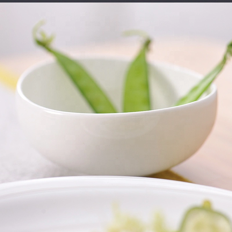 wholesale restaurant hotel dinnerware ceramic european style oval plain white bone china bowl
