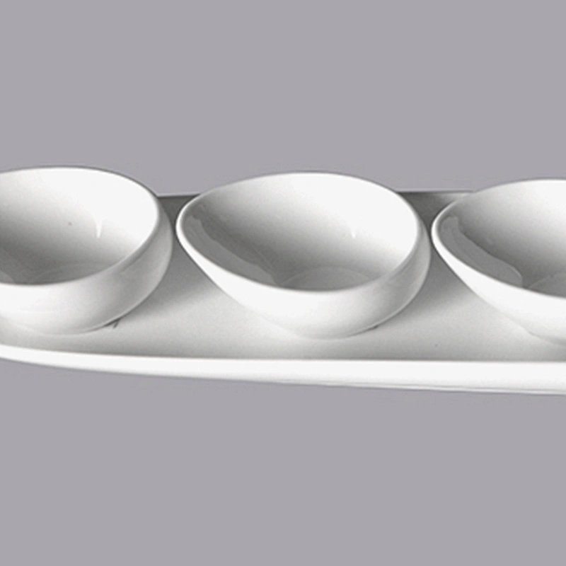 white glazed restaurant long oval ceramic porcelain strip Plate with dessert Snack bowl