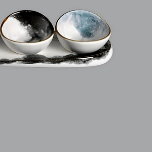wholesale Porcelain Ceramic abalone shape  Dip Sauce Ramekins Appetizer Tapas bowl with long tray