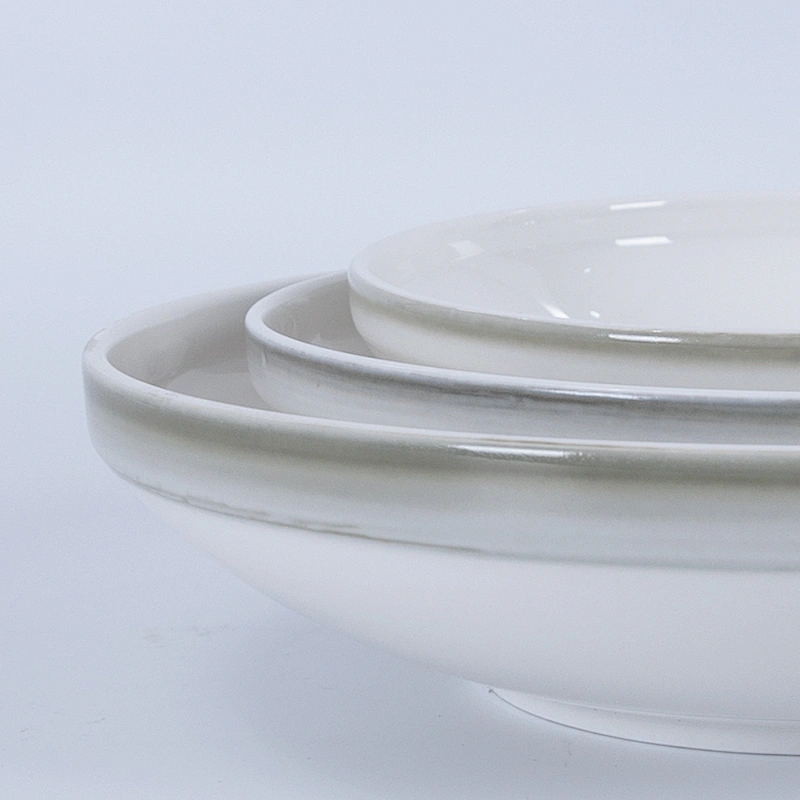 P&T Royal Ware Factory Wholesale Restaurant Grey Rim Porcelain Ceramic Soup Bowl