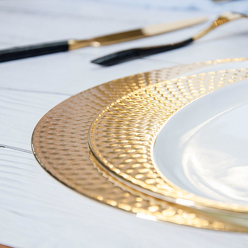 new luxury bone china golden inside oval  gold rim ceramic gold charger plates for wedding decoration