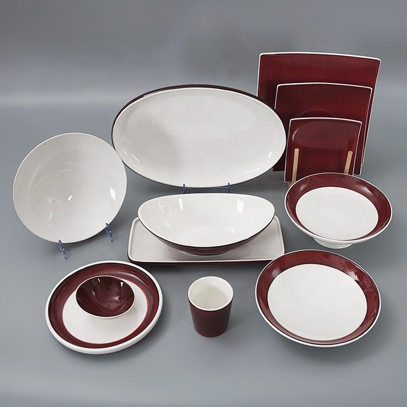 Wholesale Fancy Red Restaurant Catering Tableware Dinner Set Christmas Ceramics Dinnerware Sets