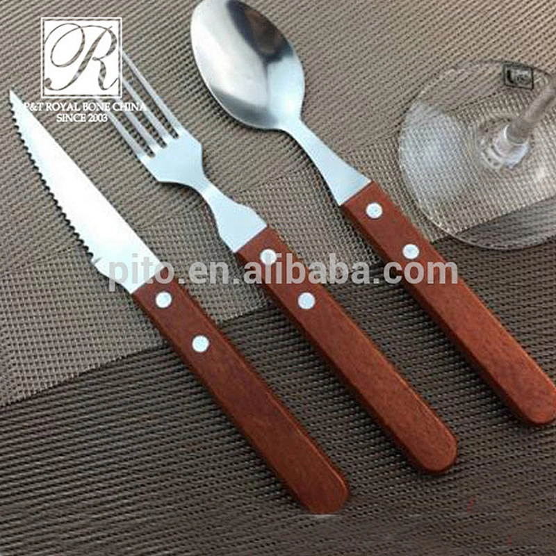 P&T Stainless steel cutlery, Wooden handle beef knife, Useful cutlery for restaurant