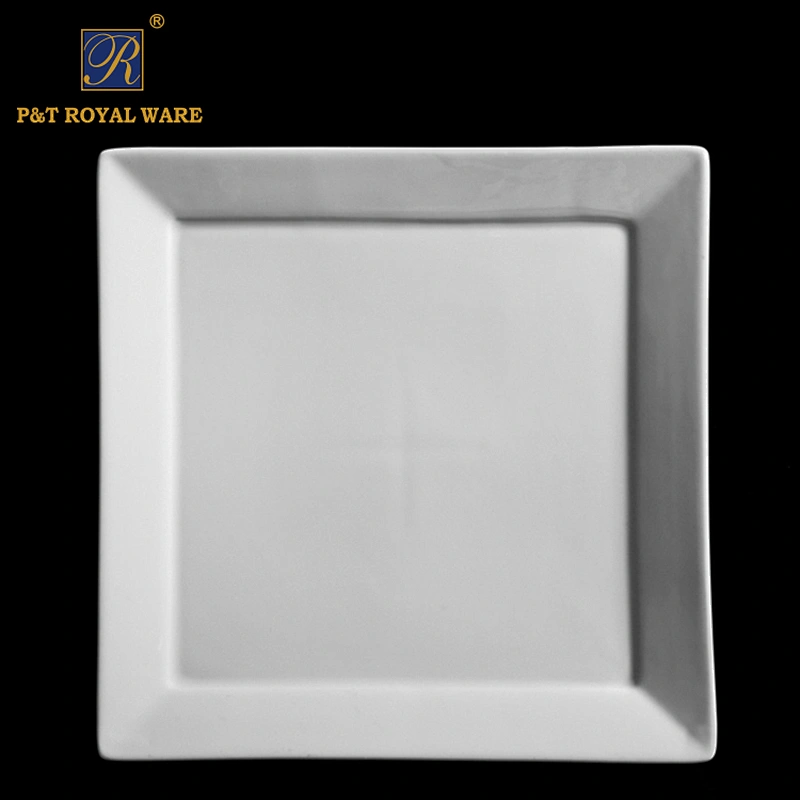 Custom white 10 inch ceramic restaurant square dinner plate