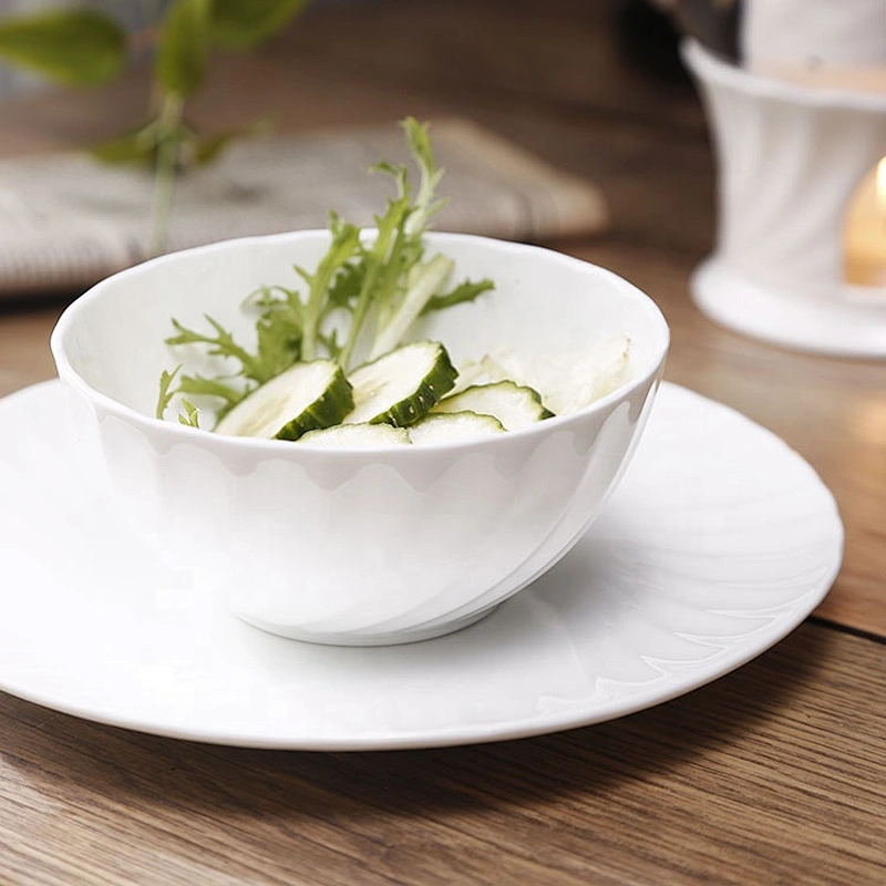 P&T Royal Ware Modern Embossed Waved White Luxury Ceramic Dinnerware Bone China Dinner Set