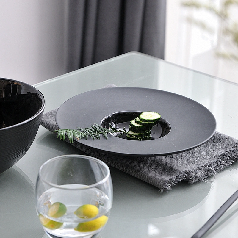 factory wholesale black deep porcelain hotel restaurant ceramic pasta plate