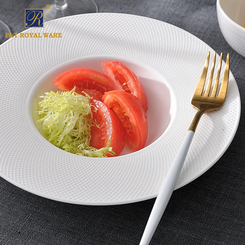 New product 2020 hotel restaurant banquet white porcelain dinner set hall crockery dinnerware sets