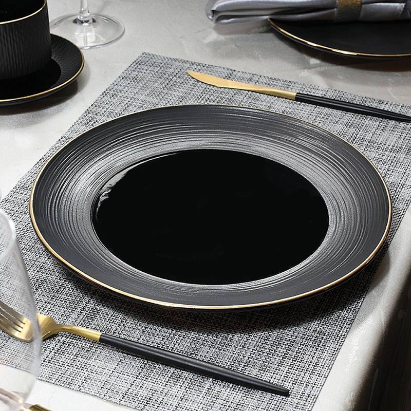 P&T Royal Black Hotel High Scale Deep Ceramic Dinner Plate for Weddings