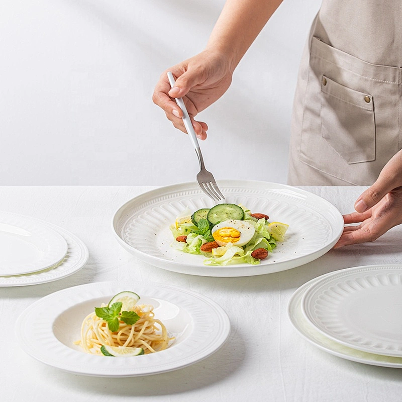 P&T Bone China Plates Manufacturer White Embossed Plates Catering Dinner Dishes High Quality Plates Bavaria Porcelain Dinnerware