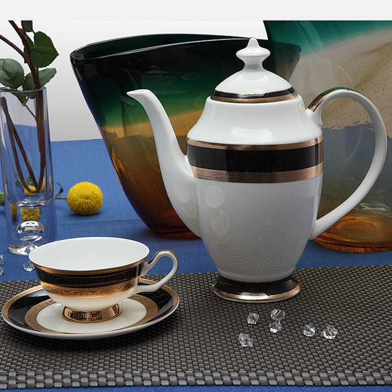 Royal Bone China Teacup And Saucer Embossed Ceramic Coffee Cup Set With 24K Golden Rim