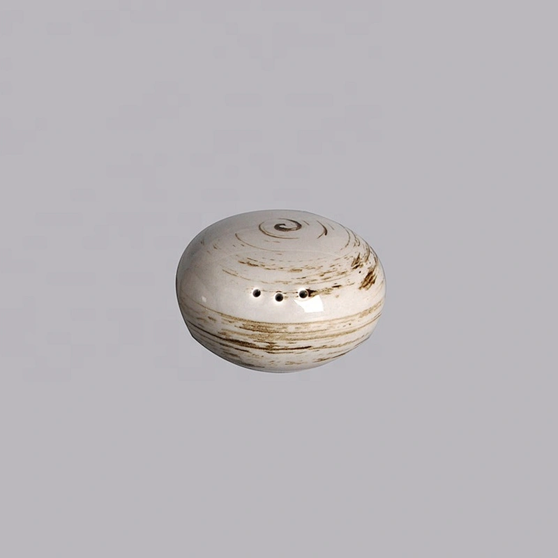 wholesale hotel restaurant personalized round glazed grey ceramic porcelain salt pepper shaker