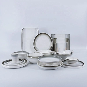 P&T Royal Ware Manufacturer Wholesale Nordic Style Glazed Grey Ceramic Dinner Set from China