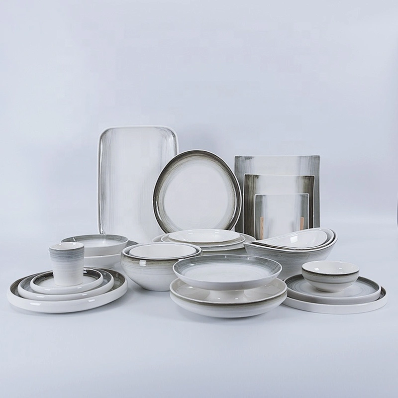 P&T Royal Ware Manufacturer Wholesale Nordic Style Glazed Grey Ceramic Dinner Set from China
