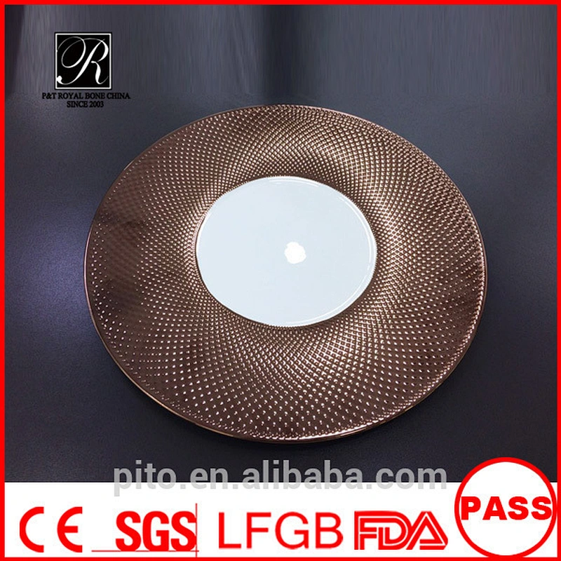 P&T LongDom Ware, New design Bone China color gold plates, Rose color charge plate