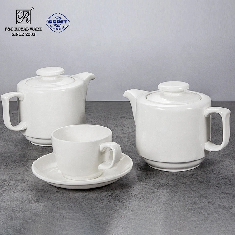 P&T royal ware wholesale cheap white hotel restaurnat porcelain ceramic tea pot