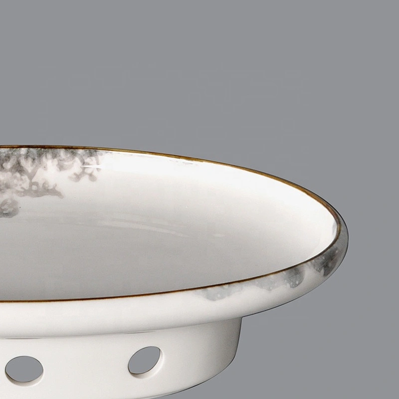 Wholesale large hotel restaurant oval ceramic porcelain fish plate with under warmer