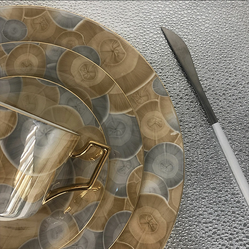 P&T Royal Ware wholesale luxury gold rim marble marble cup plate dessert cake plate