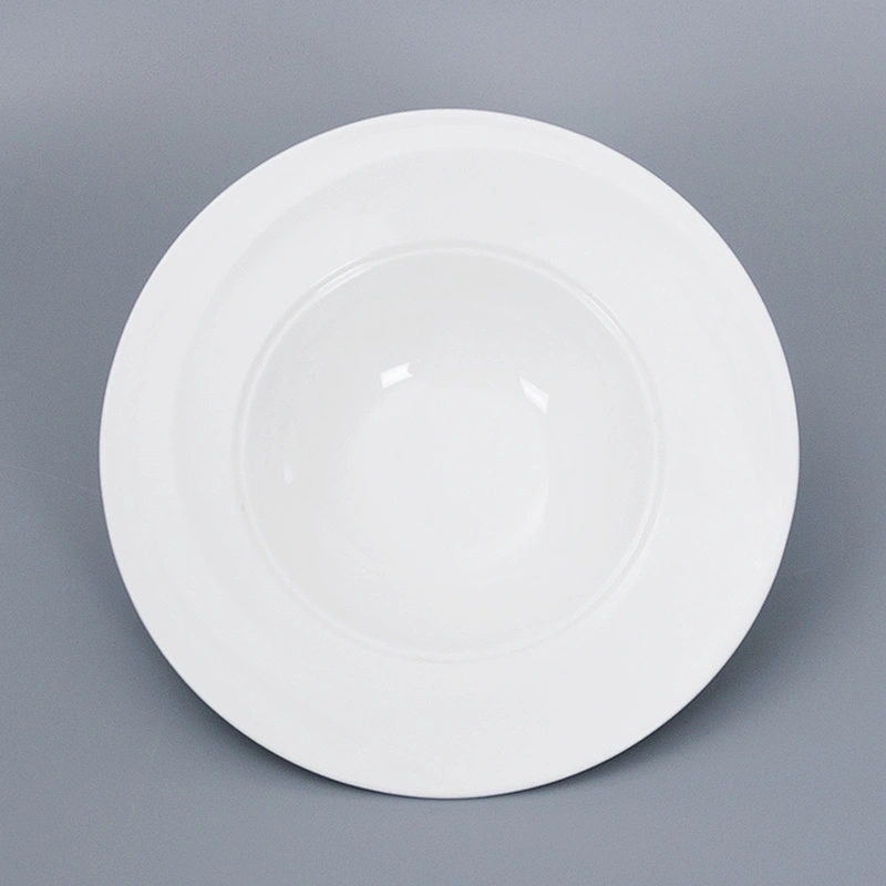 P&T Royal Ware custom elegant white round embossed ceramic restaurant soup plate