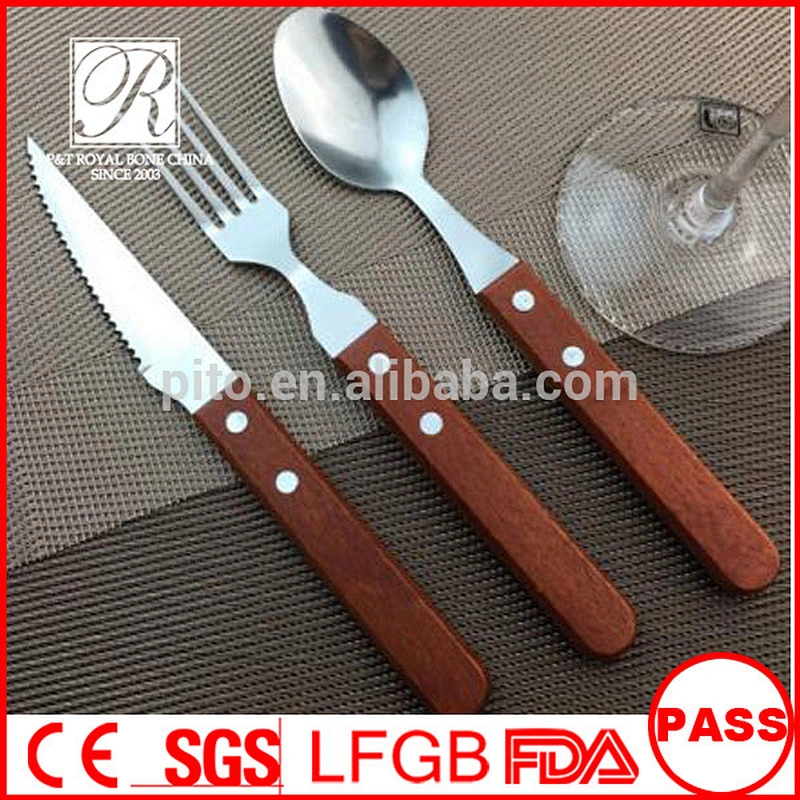 P&T Stainless steel cutlery, Wooden handle beef knife, Useful cutlery for restaurant