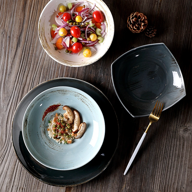 Wholesale Good Price Buffet Tableware porcelain Flat Plate Round Ceramic Rustic Porcelain Ceramic Plates