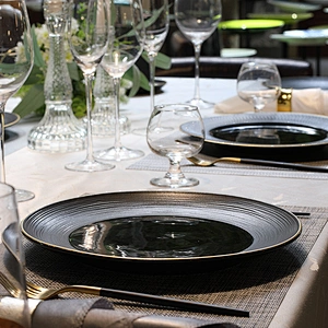 New Product Western Style Crockery Black Dinnerware, Gold Rim Dinner Plates