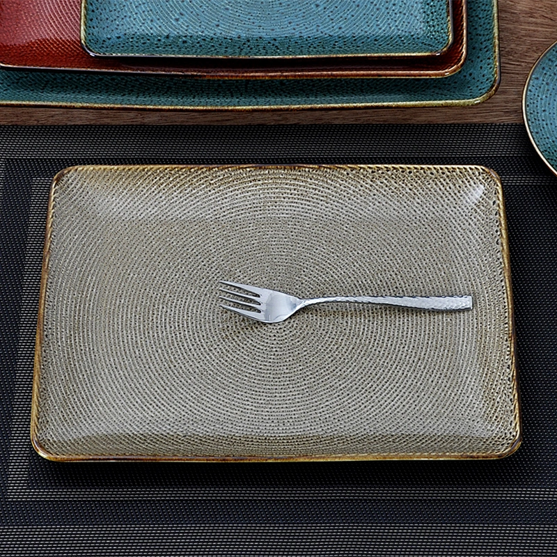 Chaozhou High Qulity In Stock Red Charger Plates, Hotel Under Glazed Rectangular Plate For Wedding