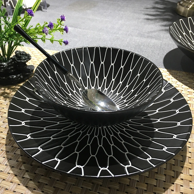 black round porcelain kitchen ceramic dinner plate set dishes dinner plates geometric
