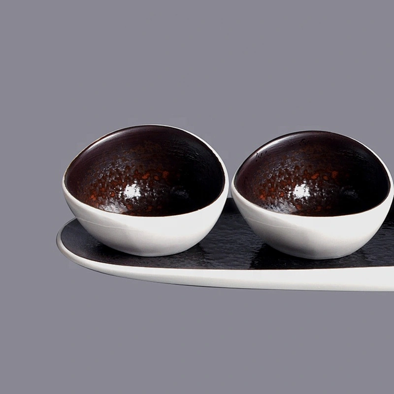 wholesale rust glazed ceramic porcelain 3 serving bowls sets with tray plate