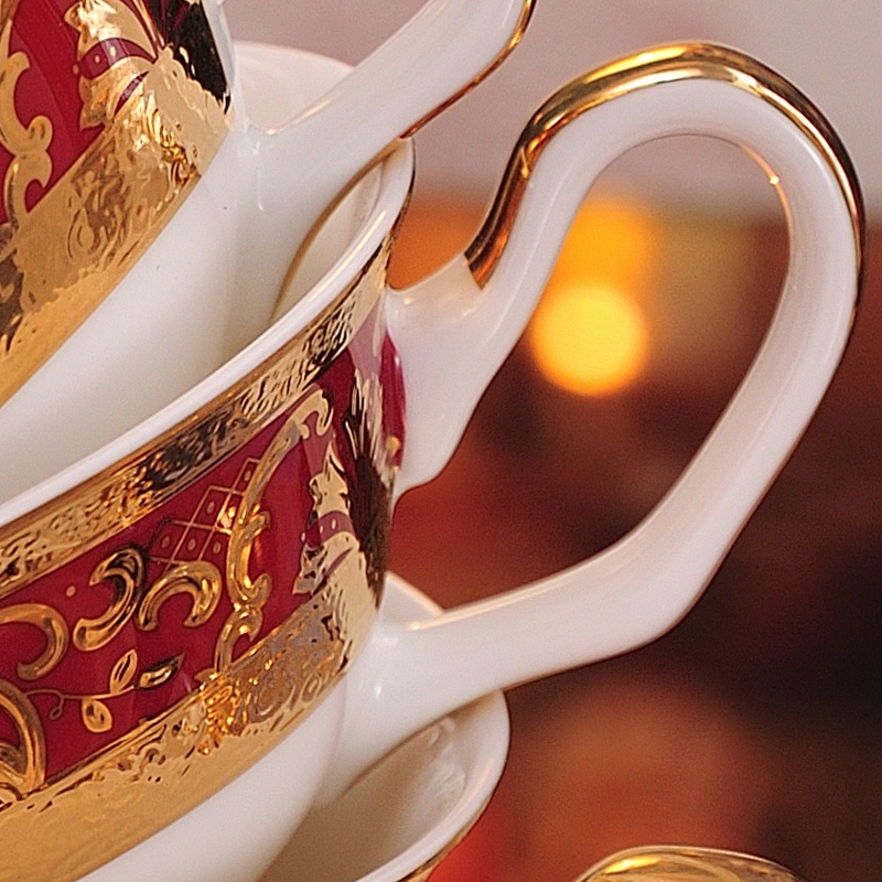 P&T Royal Ware Embossed Golden Decal Coffee Cups Bone China Hotel High Tea Set English Tea Cups Porcelain Hotel Coffee sets