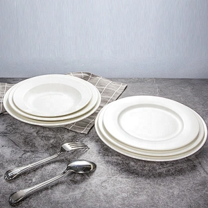 supplier white catering tableware porcelain ceramic plate set with knife