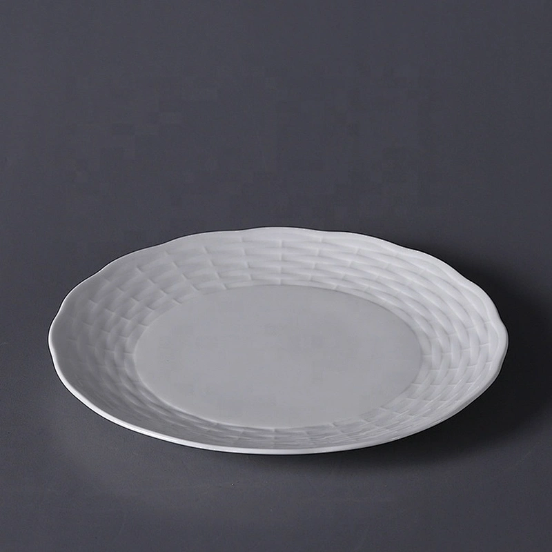 P&T Royal Ware wholesale bone china  white woven rattan round dining ceramic charger plates